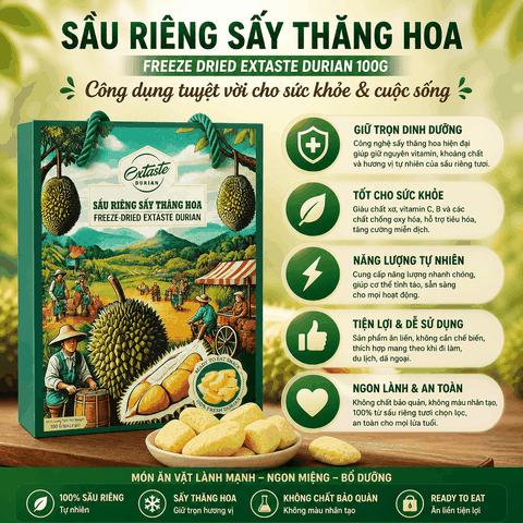 Sầu riêng sấy thăng hoa Freeze Dried Extaste Durian 100g Ready to eat Snack