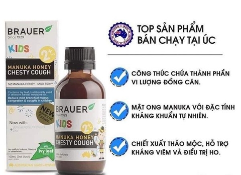 Siro giảm ho có đờm dạng lỏng Brauer Chesty Cough cho bé từ 2 tuổi trở lên 100ml