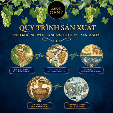 Nho khô nguyên cành Úc Little Gemz Sweet Globe Dried Table Grape Cluster 1kg
