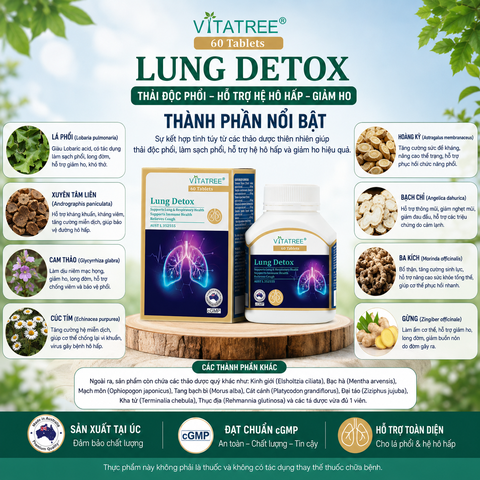 Thải độc phổi vitatree lung detox 60 viên hỗ trợ hệ ho hấp, giảm ho