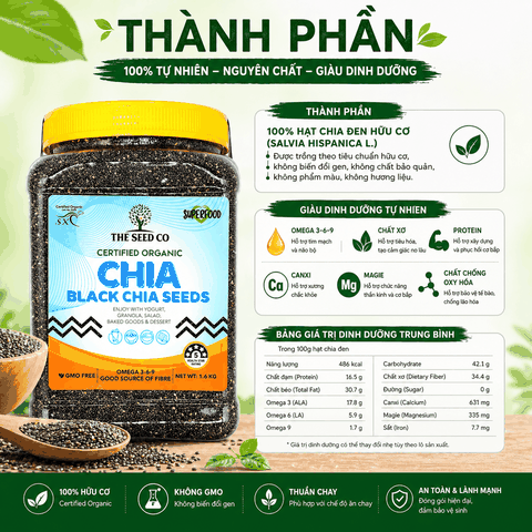 Hạt chia đen The Seed Co certified organic chia seeds 1.6 kg hạt chia đen