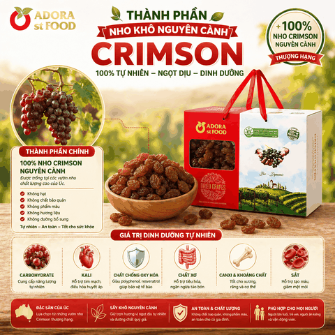 Nho khô nguyên cành Adora st Food  Crimson Dried Table Grapes Cluster 1 kg đặc sản của Úc