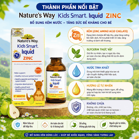 Nature’s Way Kids Smart Liquid ZinC 100ml – Bổ sung kẽm nước tăng sức đề kháng cho bé