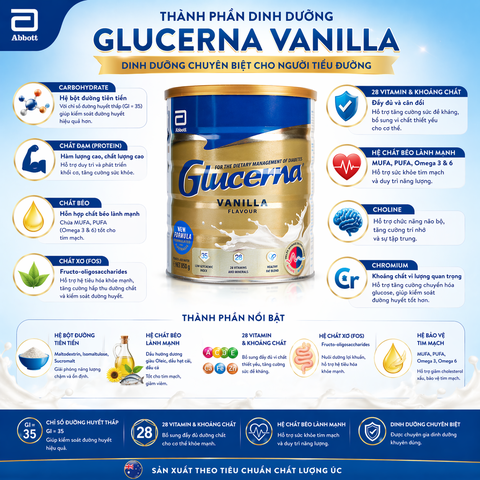 Sữa bột dành cho người tiểu đường Glucerna Vanilla 850g Úc