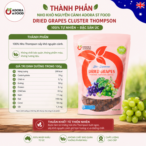 Nho khô nguyên cành Adora st Food Dried Grapes Cluster Thompson 4kg A