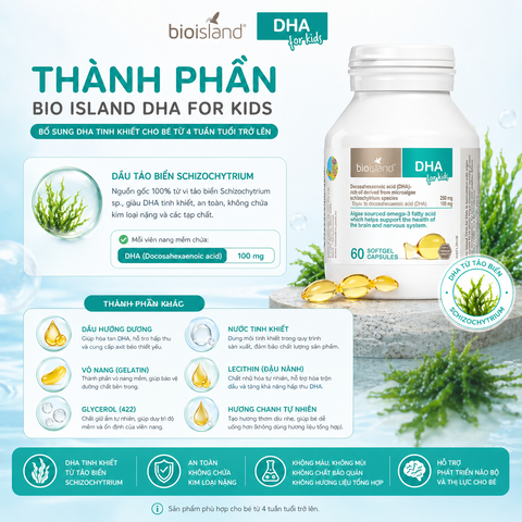 Bổ sung Bio Island DHA for kids cho bé 60 viên từ 4 tuần tuổi trở lên