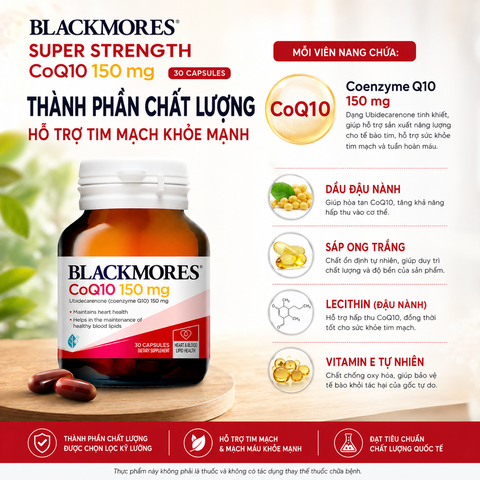 Blackmores Super Strength Coq10 150mg 30 Capsules  hỗ trợ hệ thống tim mạch và mạch máu khỏe mạnh