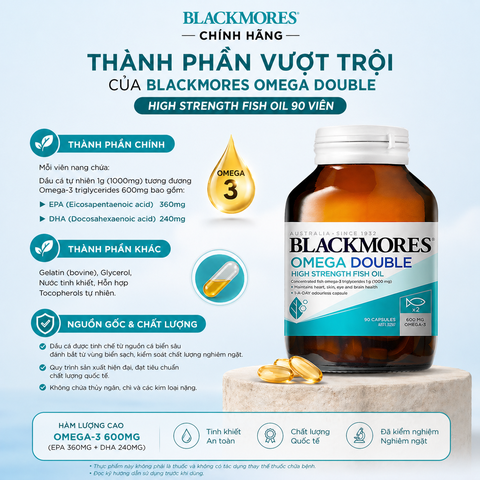 Dầu Cá Blackmores Omega Double High Strength Fish Oil 90 Viên – Gấp Đôi Omega-3 Cho Tim, Não Và Mắt