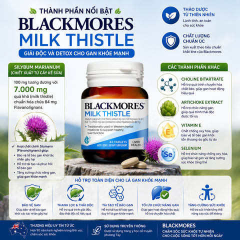 Thải độc gan blackmores milk thislte 42 viên - giải độc và detox cho gan khỏe mạnh