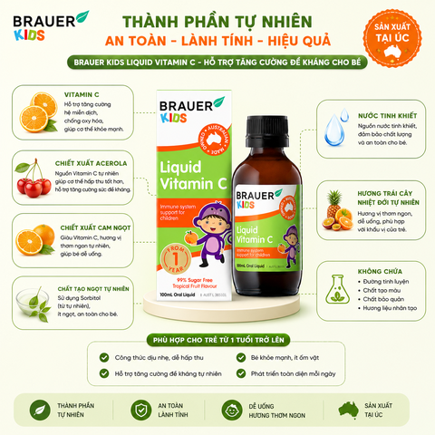 Siro vitamin c brauer baby kids liquid cho trẻ trên 1 tuổi tăng cường đề kháng chai 100ml