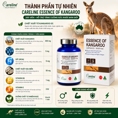 Careline Essence Of Kangaroo 200 viên - Hỗ trợ tăng cường sức khỏe nam giới 60 viên