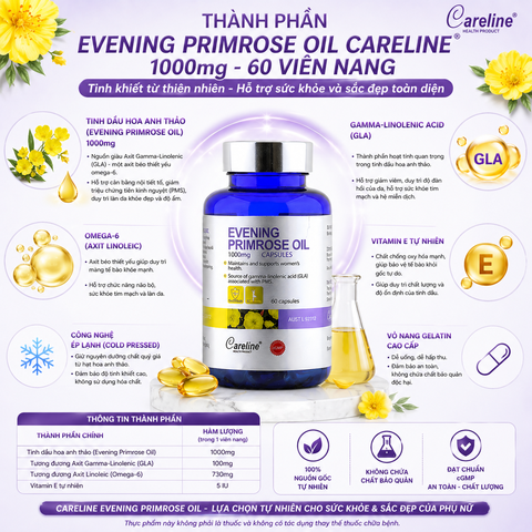 Tinh dầu hoa anh thảo ép lạnh Careline Evening Primrose Oil 1000mg 60 viên