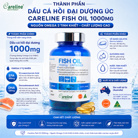 Dầu cá hồi đại dương Úc Careline Fish oil hộp 100 viên