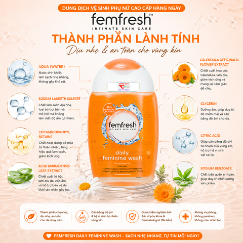 Dung Dịch vệ sinh phụ nữ cao cấp hàng ngày Femfresh Daily Intimate Wash 150ml