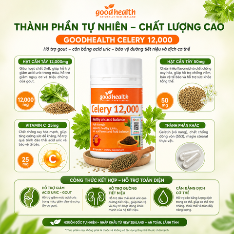 Goodhealth Celery 12,000 – hạt cần tây hỗ trợ Gout cân bằng acid uric trong cơ thể, hỗ trợ đường tiết niệu và dịch cơ thể