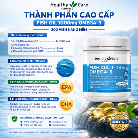 Healthy Care Fish Oil 1000mg Omega-3 200 Soft Capsules