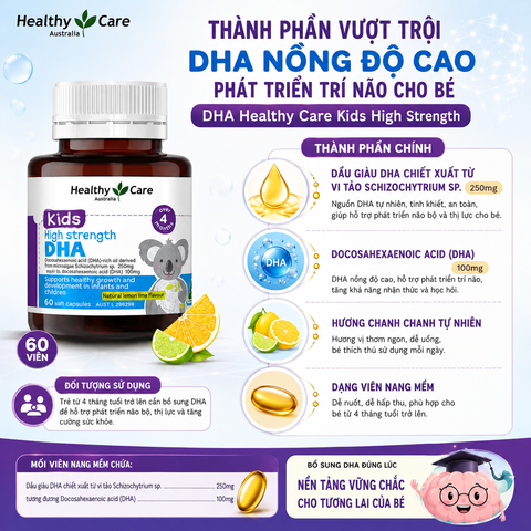 DHA Healthy Care Kids High Strength phát triển trí não cho bé 60 viên