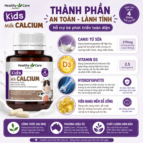 Canxi sữa cho bé Healthy Care Kids Milk Calcium 60 viên