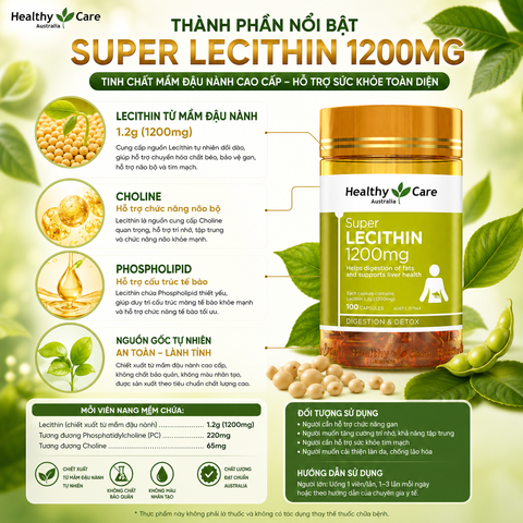 Tinh chất mầm đậu nành Healthy Care Super Lecithin 1200mg 100 viên