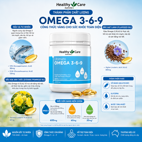 Omega 369 dầu cá hỗ trợ tim mạch, thị lực Healthy Care  Ultimate 200 viên