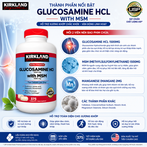 Thực phẩm bảo vệ sức khỏe Signature Glucosamine HCL With MSM hỗ trợ xương khớp hộp 375 viên