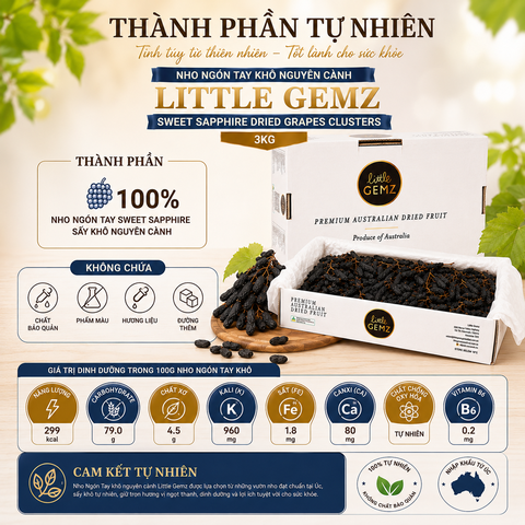 Nho Ngón Tay khô nguyên cành Little Gemz Sweet Sapphire Dried Grapes Clusterss 3kg