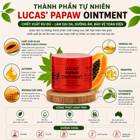 Kem đa năng Lucas Papaw Ointment chiết xuất đu đủ hỗ trợ làm dịu da hộp 75g
