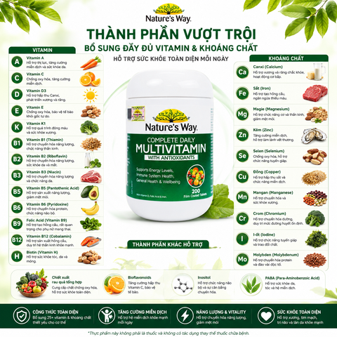 Vitamin tổng hợp Nature’s Way complete daily multivitamin 200 viên  bổ sung Vitamin và khoáng chất