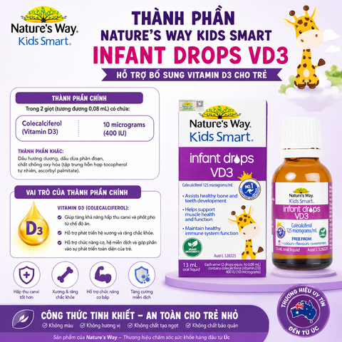Nature's Way Kids Smart Infant Drops VD3 - Hỗ trợ bổ sung Vitamin D3 cho trẻ - Hộp 13ml