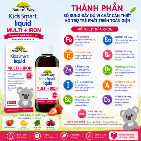 Nature's Way Kids Smart Multi Iron Liquid 200ml - Hỗ trợ bổ sung sắt và các vi chất cần thiết cho trẻ nhỏ dạng nước
