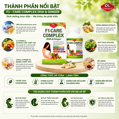 Vitamin tổng hợp cho phụ nữ mang thai và cho con bú Olympian Labs F1 - Care Complex DHA & Ginger