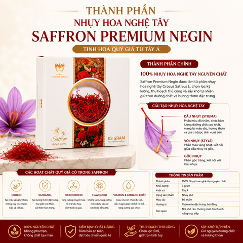 Nhụy hoa nghệ tây saffron premium negin 3g tây á