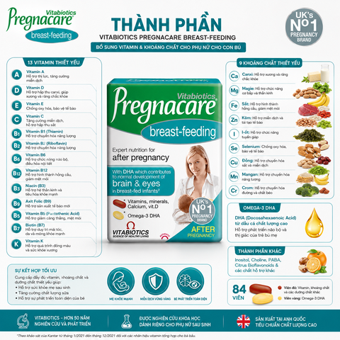 Vitabiotics Pregnacare Breast - feeding 84 tabs bổ sung vitamin và khoáng chất cho phụ nữ cho con bú