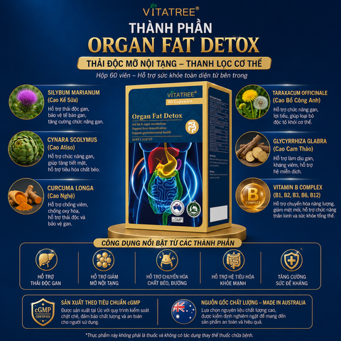 Thải độc mỡ nội tạng vitatree organ fat detox thanh lọc cơ thể hộp 60 viên