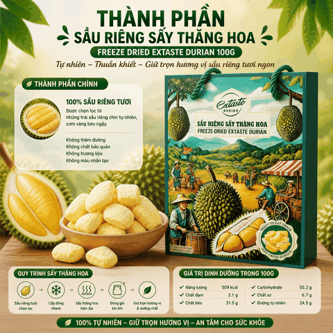 Sầu riêng sấy thăng hoa Freeze Dried Extaste Durian 100g Ready to eat Snack