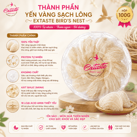 Yến vàng sạch lông extaste bird's nest thơm ngon bổ dưỡng hộp 100g