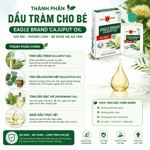 Dầu Tràm Cho Bé Eagle Brand Cajuput Oil Giữ Ấm Phòng Cảm (30ml)