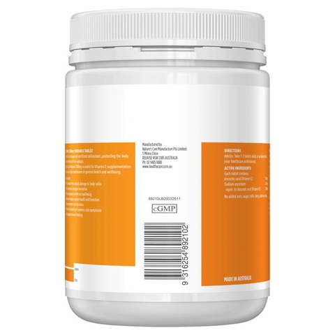 Viên nhai Vitamin C 500mg Chewable Healthy Care hỗ trợ làm đẹp da, tăng đề kháng 500 viên