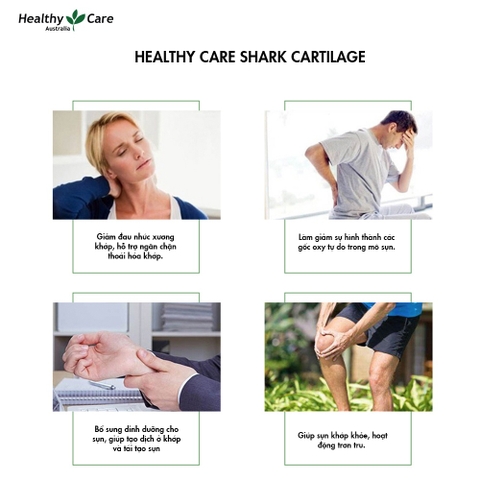 Sụn vi cá Healthy Care shark cartilage 750mg hỗ trợ xương khớp hộp 200 viên