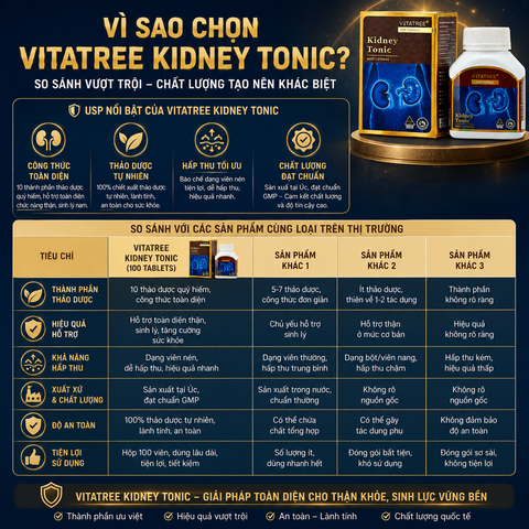 Bổ thận vitatree kindey tonic 100 tablets tăng cường chức năng thận, tráng dương hỗ trợ sinh lý nam