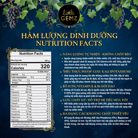 Nho Ngón Tay khô nguyên cành Little Gemz Sweet Sapphire Dried Grapes Clusters 1kg