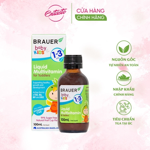 Vitamin tổng hợp cho bé từ 1 - 3 tuổi Brauer Baby Kids Liquid Multivitamin for Toddlers 100ml dạng nước 100ml