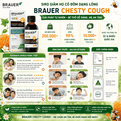 Siro giảm ho có đờm dạng lỏng Brauer Chesty Cough cho bé từ 2 tuổi trở lên 100ml