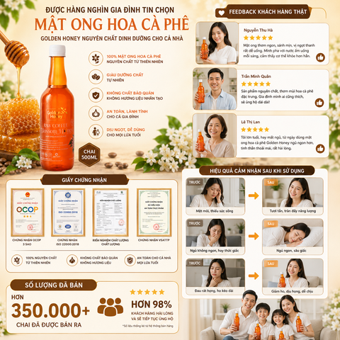 Mật ong hoa cà phê golden honey nguyên chất dinh dưỡng cho cả nhà chai 500ml