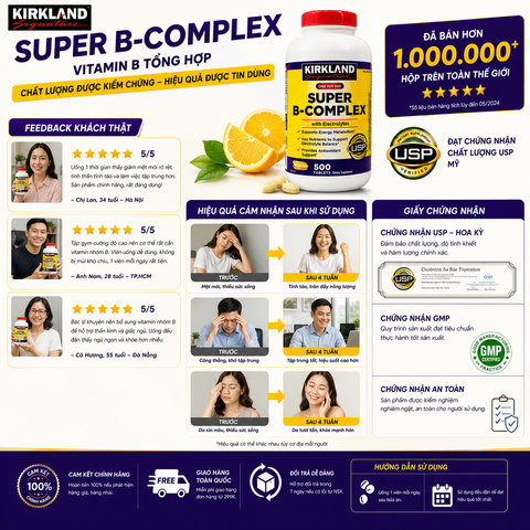 Vitamin B tổng hợp Super B-Complex Kirkland Signature hộp 500 viên