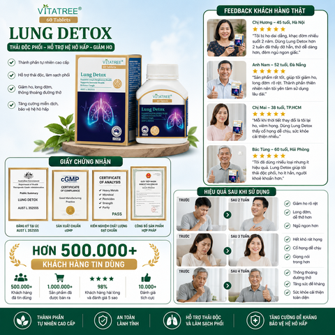 Thải độc phổi vitatree lung detox 60 viên hỗ trợ hệ ho hấp, giảm ho