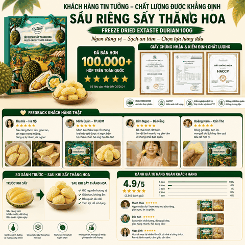 Sầu riêng sấy thăng hoa Freeze Dried Extaste Durian 100g Ready to eat Snack