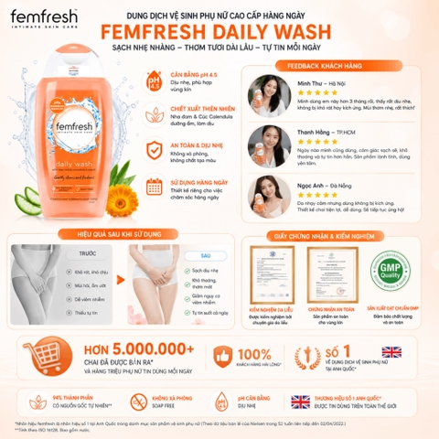 Dung dịch vệ sinh phụ nữ cao cấp hàng ngày femfresh daily wash 250ml
