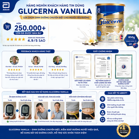 Sữa bột dành cho người tiểu đường Glucerna Vanilla 850g Úc