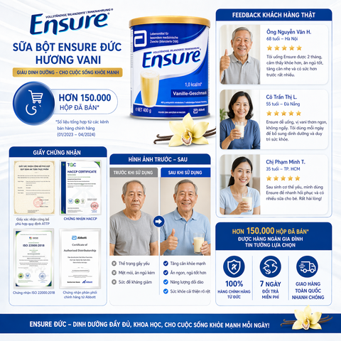 Sữa bột Ensure Đức hương vani giàu dinh dưỡng hộp 400g